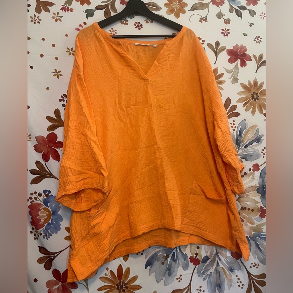 Soft Surroundings 2X Orange Gauze Cotton Comfy Pocket Fall Casual Lounge Tunic